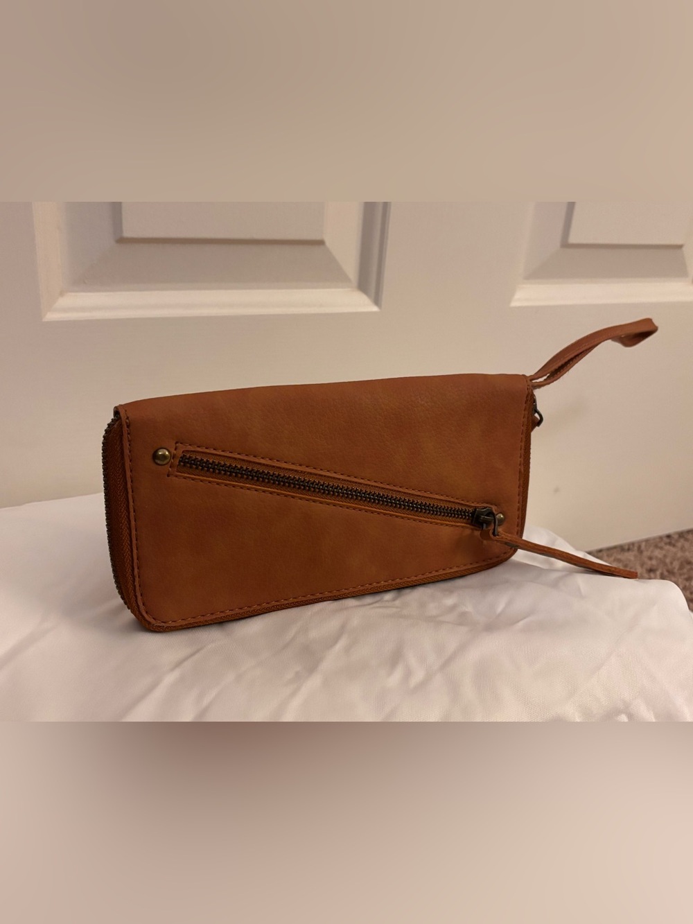 Free People Tan Zip-Front Wristlet Clutch